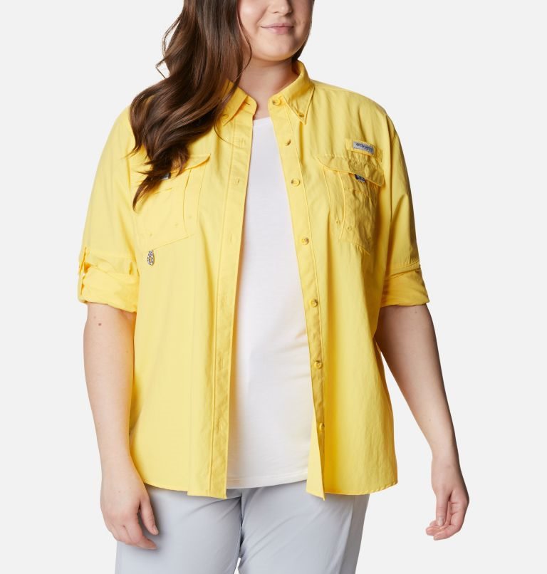 Women's Columbia PFG Bahama Long Sleeve Shirts Yellow | Plus Size CA-FL85C